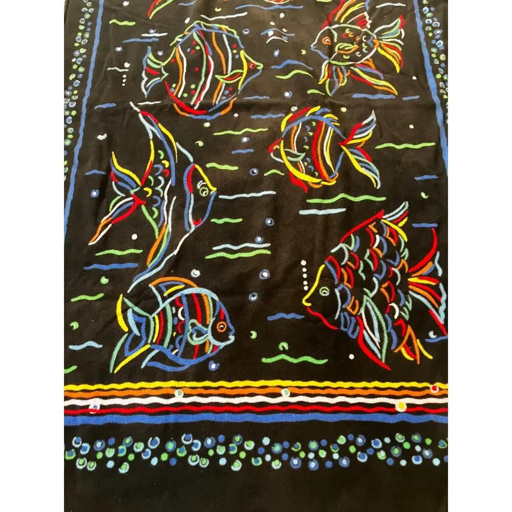 Vintage Terrisol Tropical Fish Mola Style Beach Towel 100% Cotton 64x37